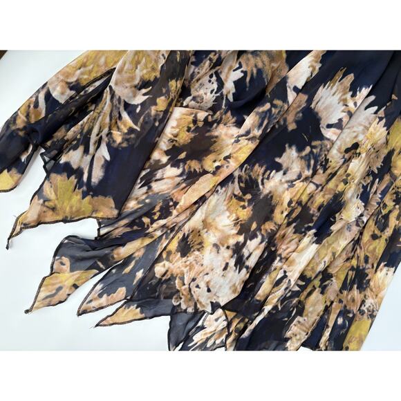 Black Gold Floral Dress Handkerchief Hem SMALL Boho Festival Whimsigoth Peasant - Picture 7 of 9